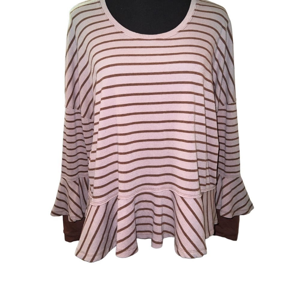 We the Free Striped Brown and Cream Women's Top